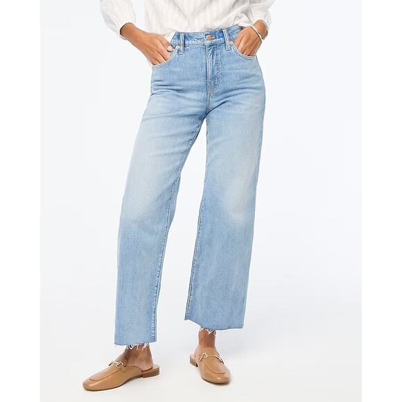 J. Crew High Rise Wide Leg Raw Hem Cropped Jeans Blue 29 / 8 - Picture 1 of 10